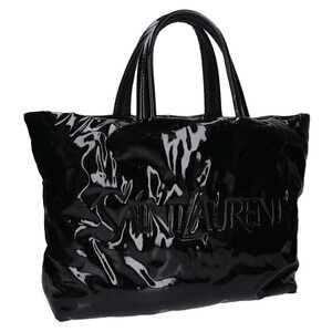Saint Laurent Paris Logo Patent Vernis Tote Bag Black